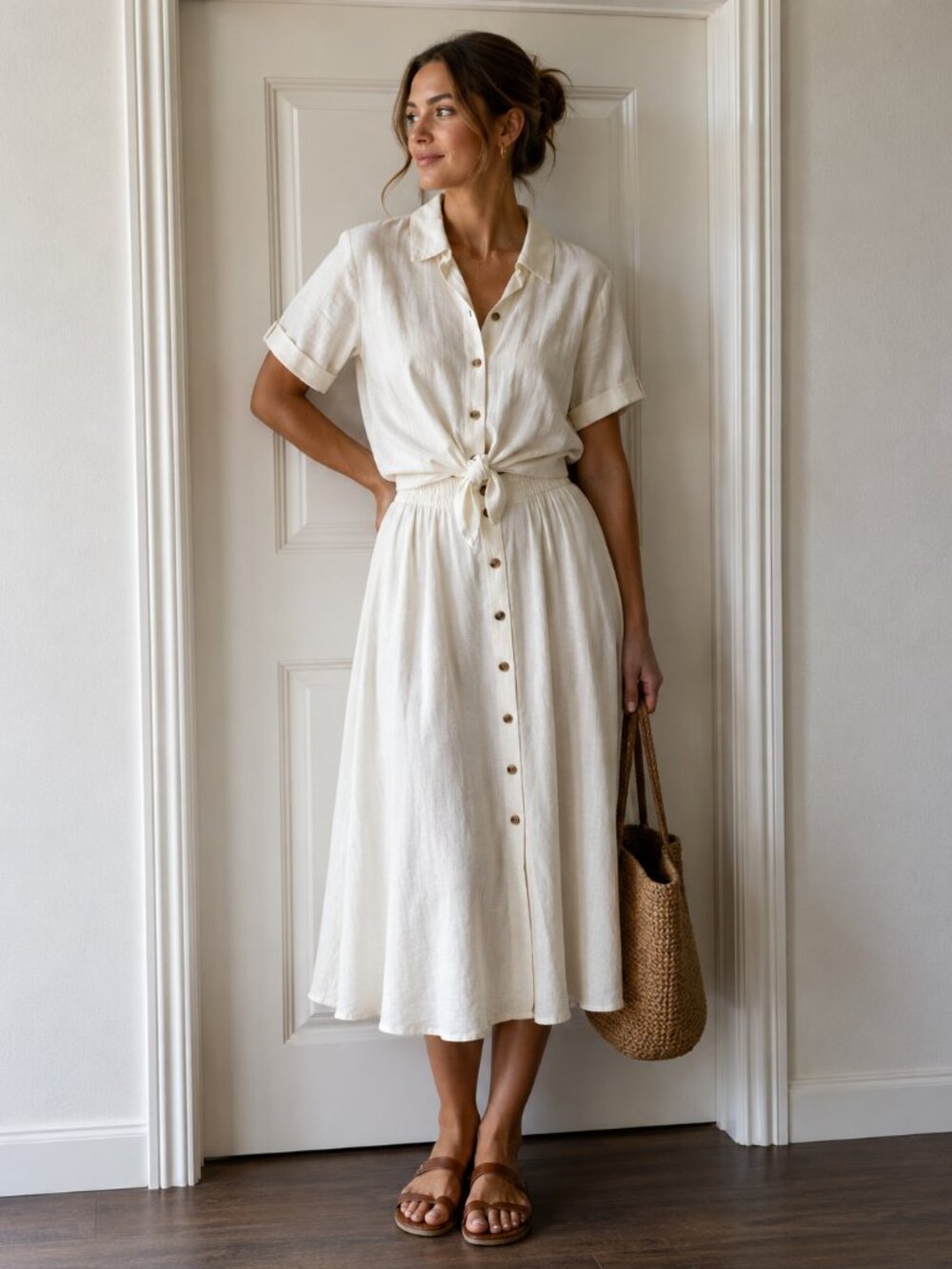 Gal Meets Glam Cream Button-Front Skirt Set